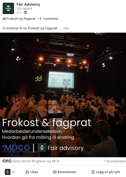 LinkedIn post for Fair Advisory breakfast and networking event