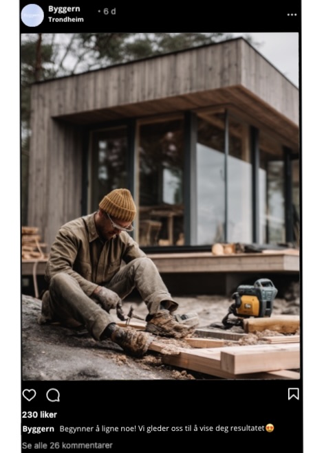Instagram post for Byggern Trondheim showing craftsman at work